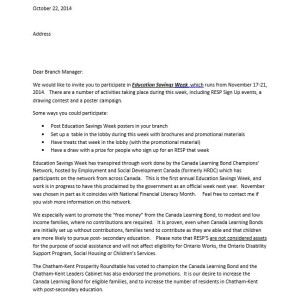 Letter - Chatham-Kent Poverty Roundtable - Bank Branch Manager